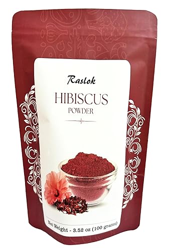 Raslok Polvo de hibisco a base de hierbas  para el té refrescante y el cuidado del cabello (3.52 onzas)