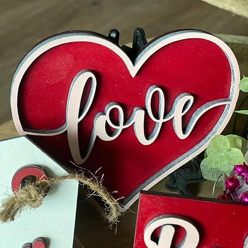 Miniatura 2 de Juego de 7 decoraciones de mesa para el día de San Valentín decoraciones de bandeja escalonada de madera decoración dulce del día de San Valentín