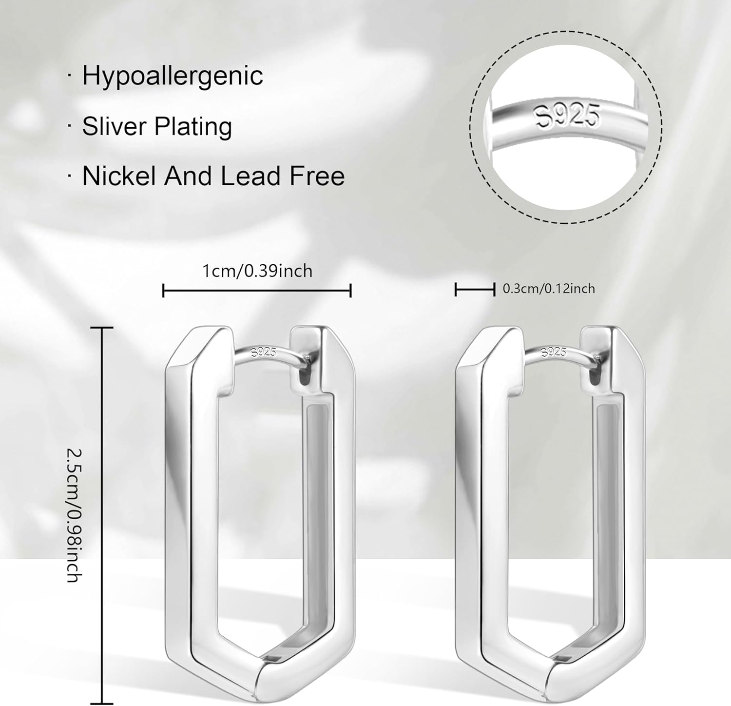 925 Sterling Silver Hoop Earrings for Women Trendy Small Square Hypoallergenic 14K Gold Plated Hoop Earrings Geometric Minimalist Rectangle Hoops Earrings - Image 6