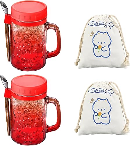 auons Recipientes de avena con tapas y cuchara, 2 tarros de avena de vidrio durante la noche, recipiente hermético de gran capacidad de 16 onzas