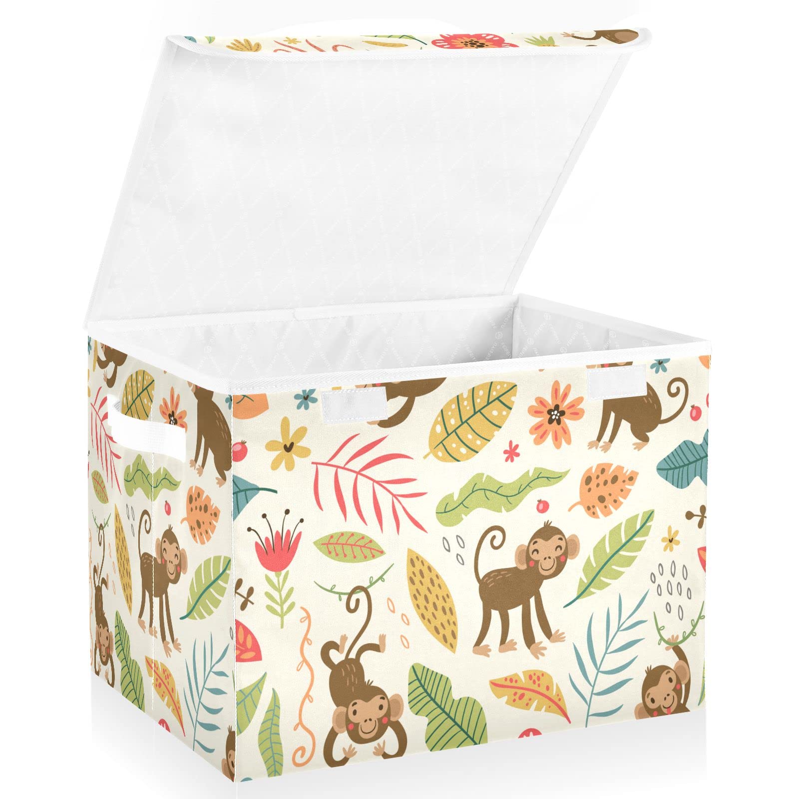 Cute Monkeys - Cajas de almacenamiento plegables con tapas, caja de almacenamiento decorativa para el hogar, dormitorio, armario, oficina, guardería