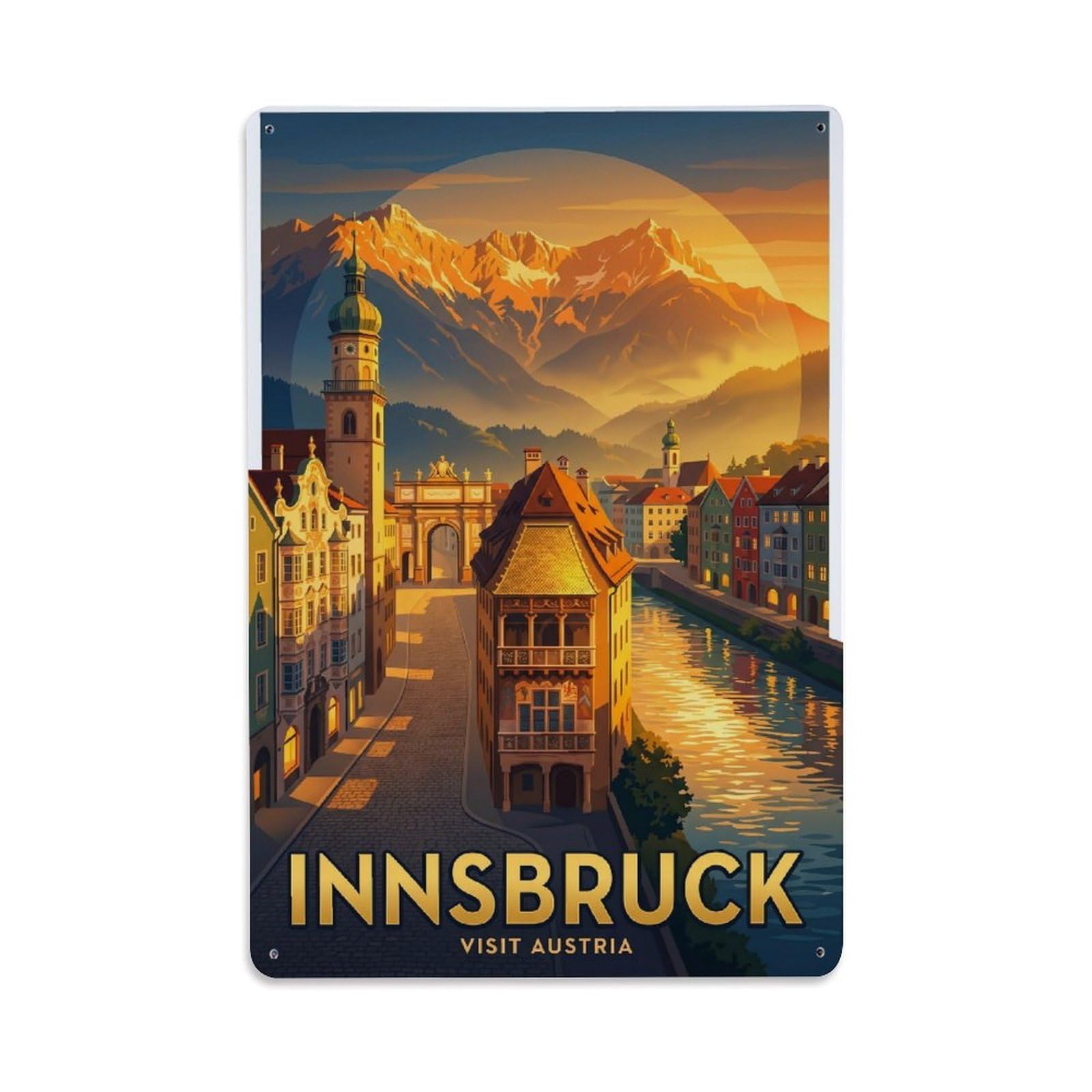 Olhnbad Style Austrian Innsbruck Austria Vintage Alpine Travel Metal Tin Sign