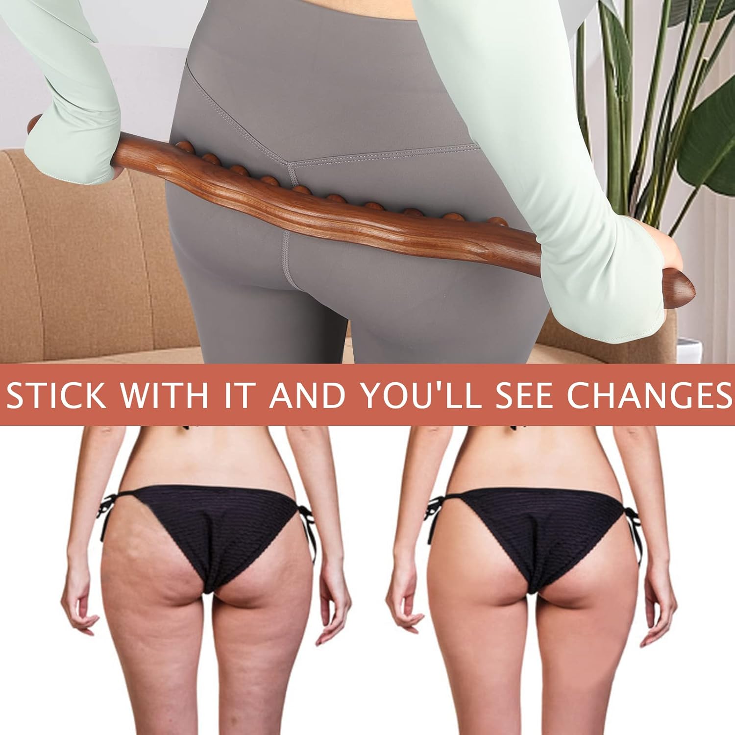 Wood Therapy Lymphatic Drainage Massage Roller Stick Tools,Myofascial Release Tool Stomach Cellulite Massager,Ease Neck Back Waist and Leg Pain Handheld Self Body Sculpting Massage Tool（10 Balls） : Health & Household