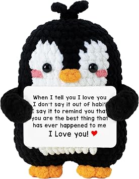 Penguin Romantic Gift - Valentines Day Gifts for Him, Her, Men, Boyfriend, Husband, Women, Girlfriend, Wife - Crochet Penguin Plush Couples Gifts for Anniversary, Birthday, Christmas, Stocking Stuffer