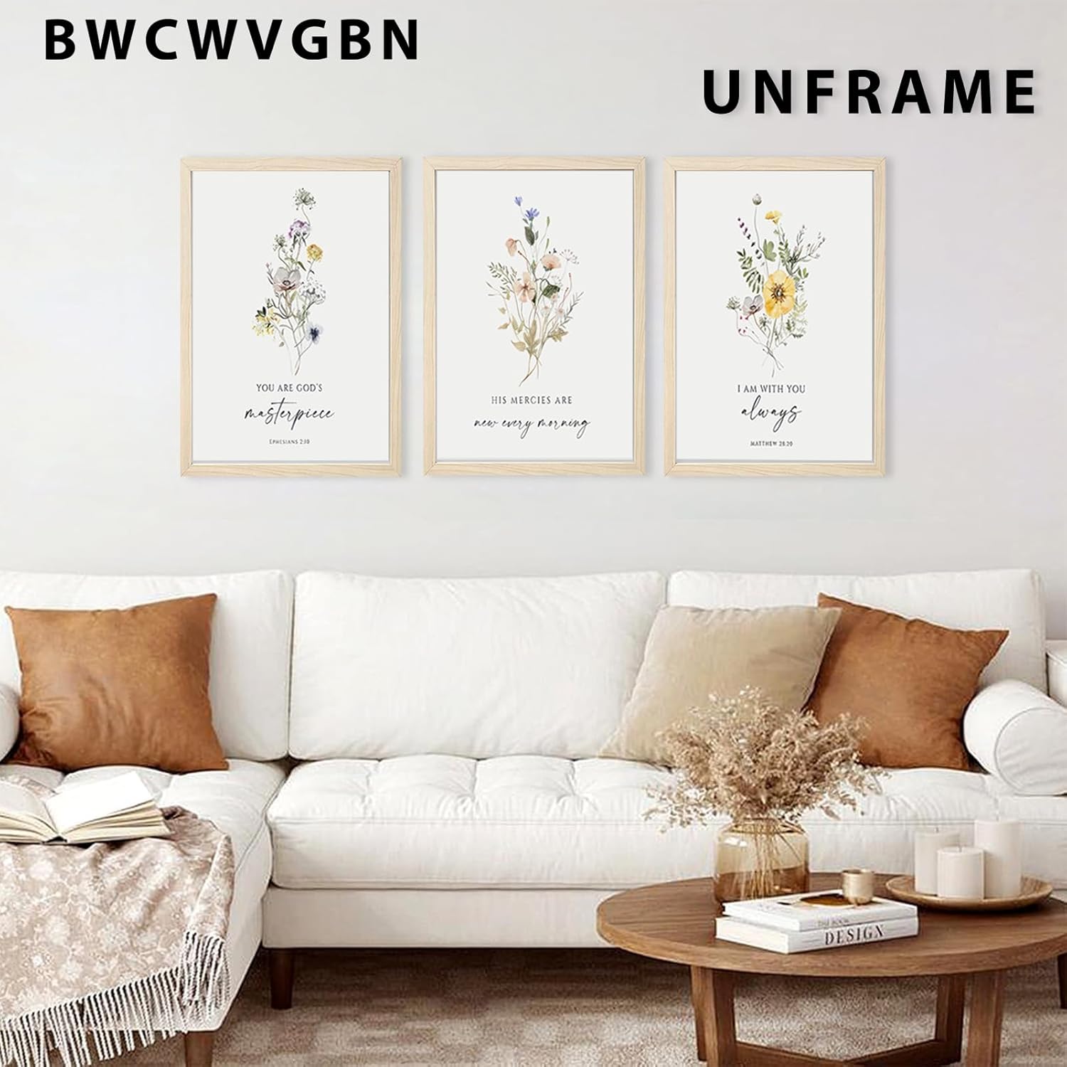 3 Pcs Christian Floral Scripture Canvas Wall Art Wildflower Bible Verse Posters Wall Decor Biblical Psalm Artwork Prints Prayer Room Painting Pictures for Living Room Bedroom 16x24 in Unframed