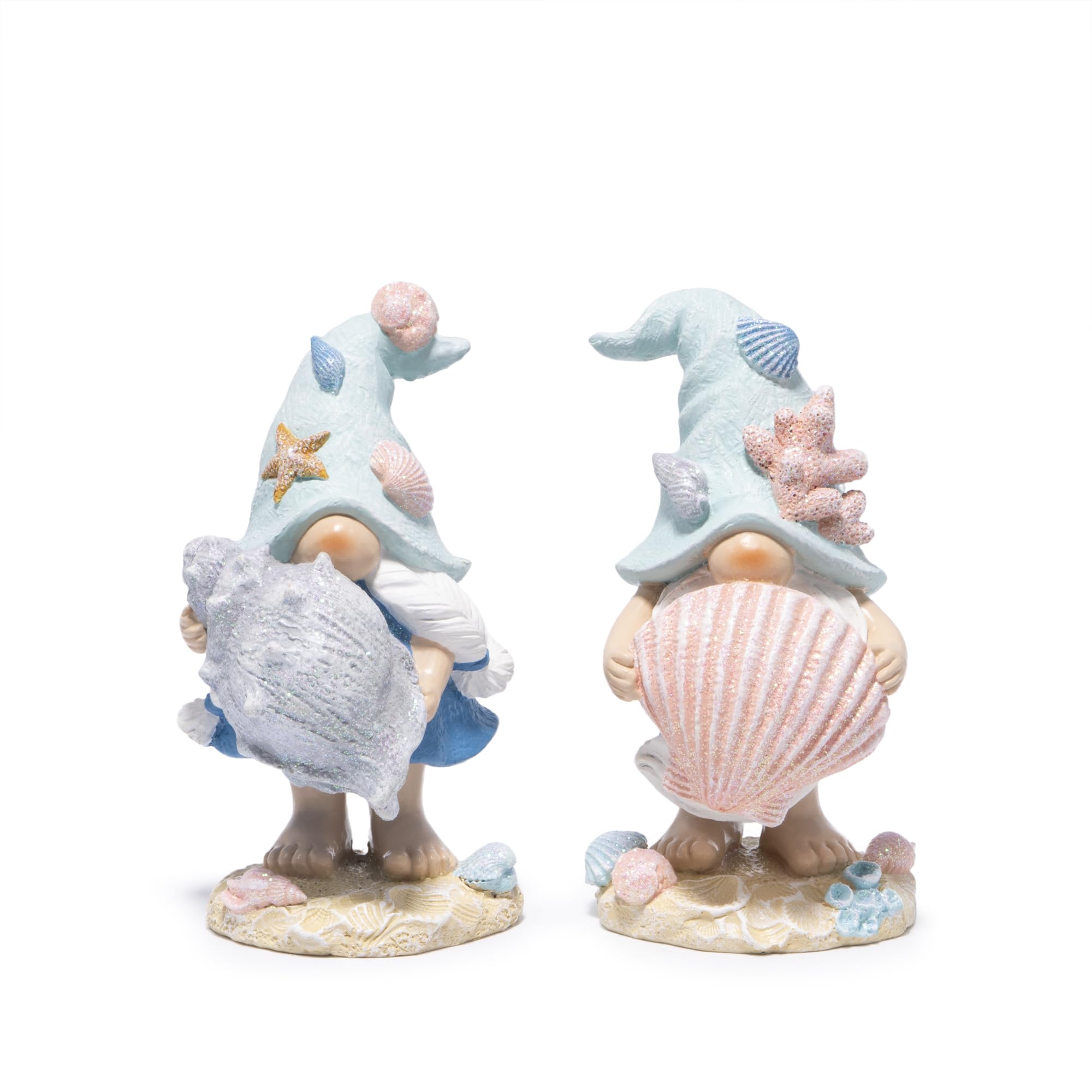 Hodao Ocean Elf Figurines with Seashell & Conch – Coastal Nautical Beach Elf Decor for Coastal Living Room, Ocean Themed Home Tabletop Decoration, Gift for Retirees (Blue-Grey)