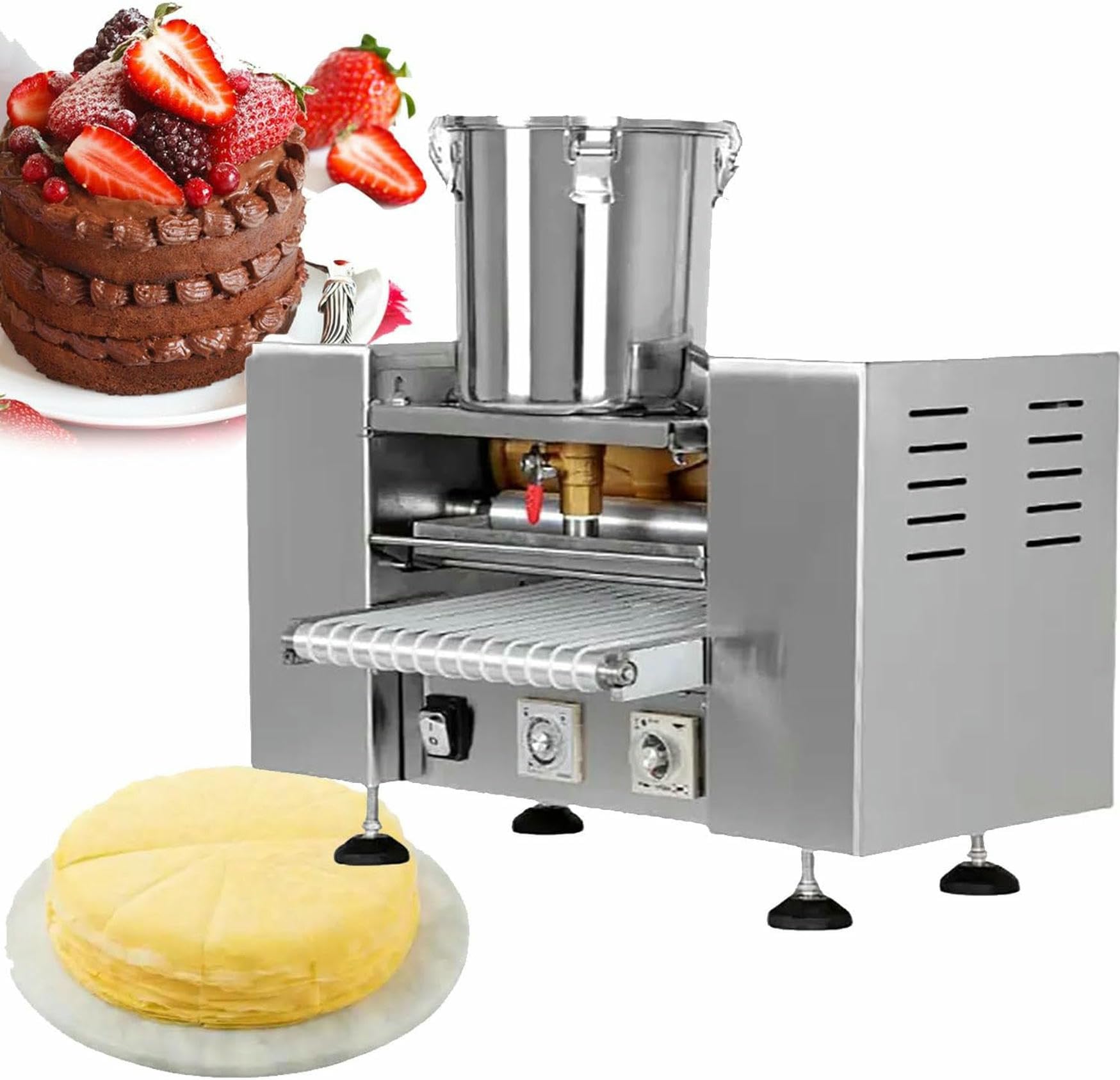 Fhrka 10In Fully Automatic Cake Crust Machine, Commercial Crepe Machine,Egg Skin Thousand Layers Maker,For Mango/Durian Lasagna (10In)
