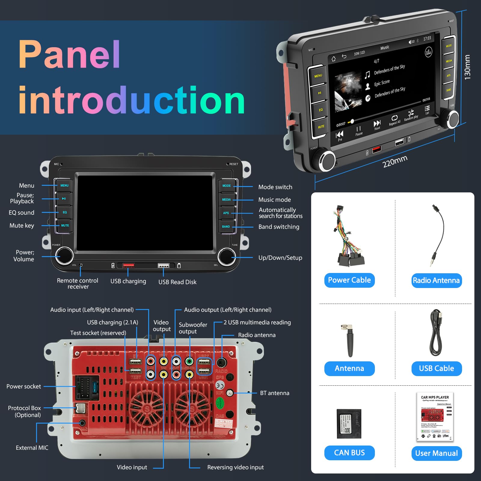 Autoradio pour VW Golf Passat Polo Caddy Tiguan Touran Seat, Radio Voiture 7" Écran Tactile HD avec CarPlay et Android Auto sans Fil, Bluetooth, Mirror Link, FM/AM RDS, Canbus, SWC