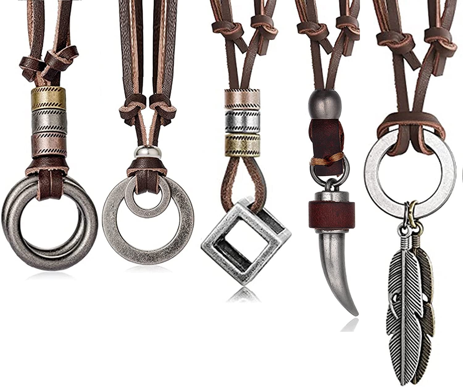 MILACOLATO5 Piezas Collares para Hombres Cuero Vintage Collar de Cadena de Cubo de Plumas Collar de Cuero Ajustable para Hombres con Colgante de Joyería Negro