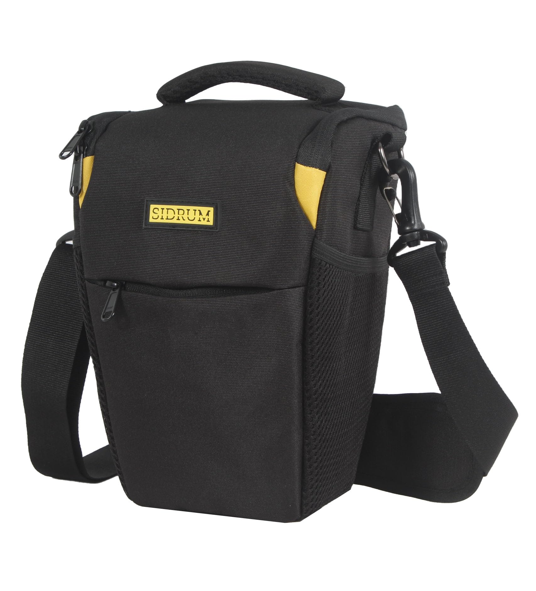 Polyester D2 Dslr Camera Bag, Camera Case With Adjustable Shoulder Strap, Compatible For Nikon, Canon, Sony Cameras, Waterproof, Anti Shock (Black-Yellow Interior)-image-2