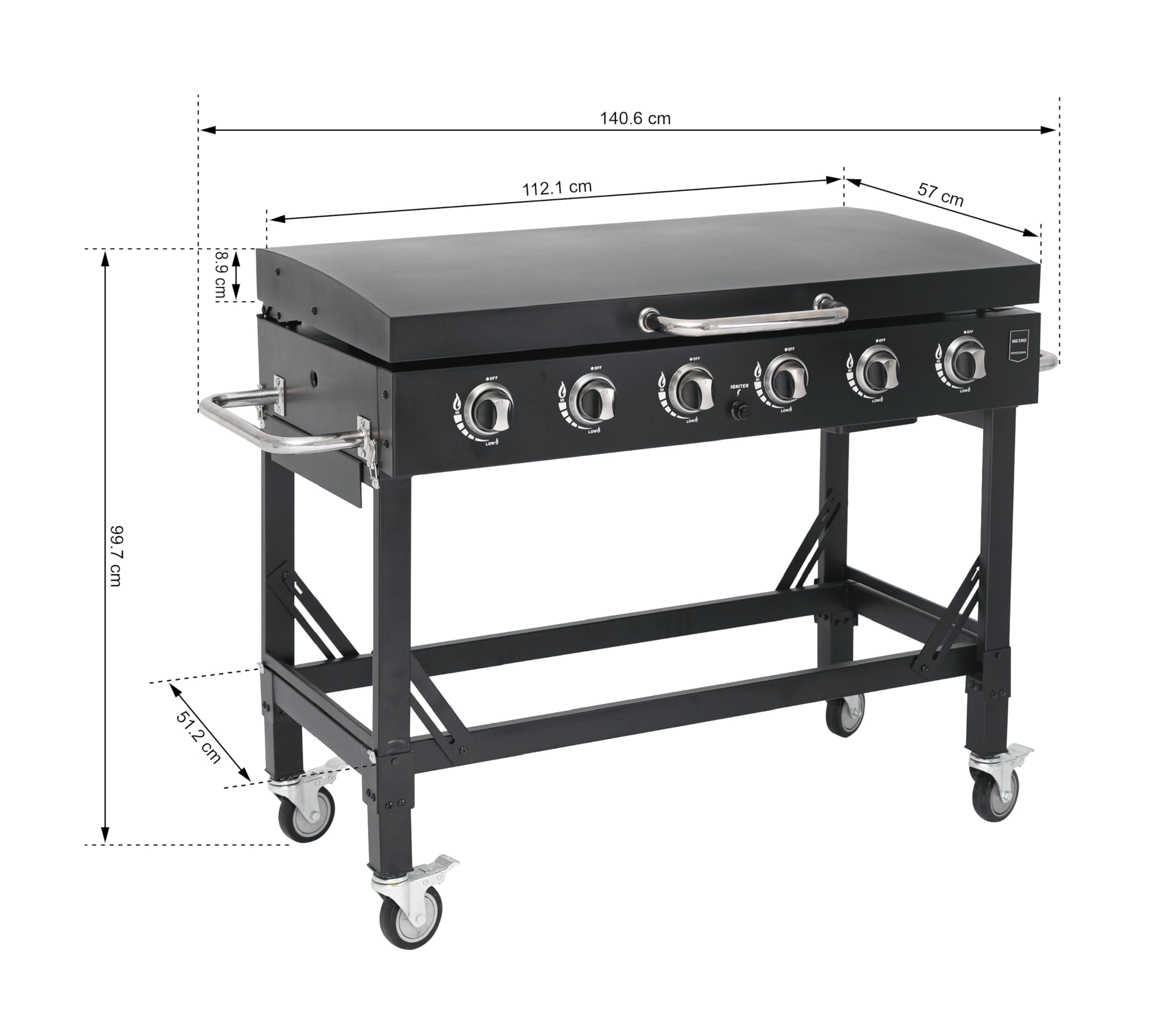 METRO PROFESSIONAL Barbecue a Gas Dayton 6 Bruciatori 108x53 cm Acciaio Nero 22.2 kW