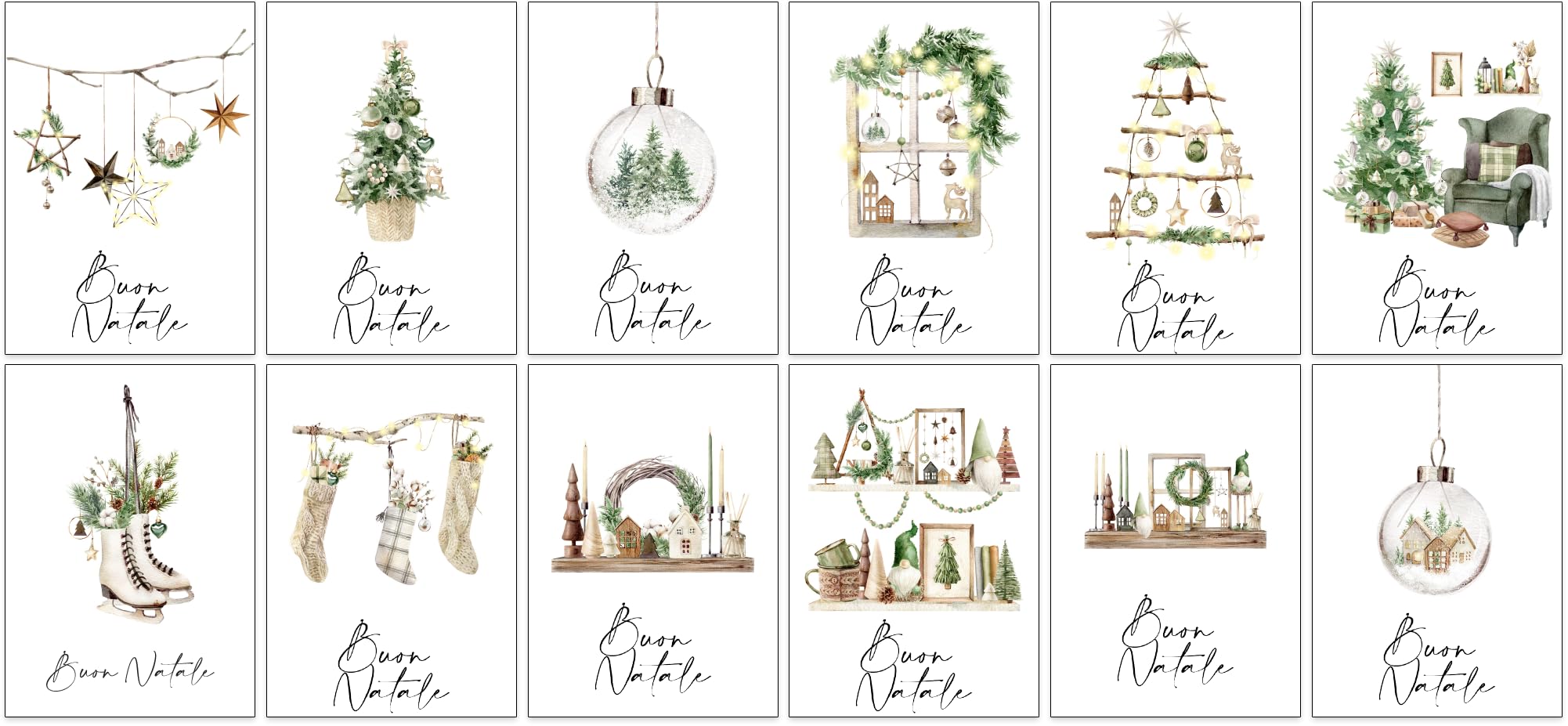 Biglietti natalizi italiani A6 con buste kraft riciclate – Set 30 pezzi