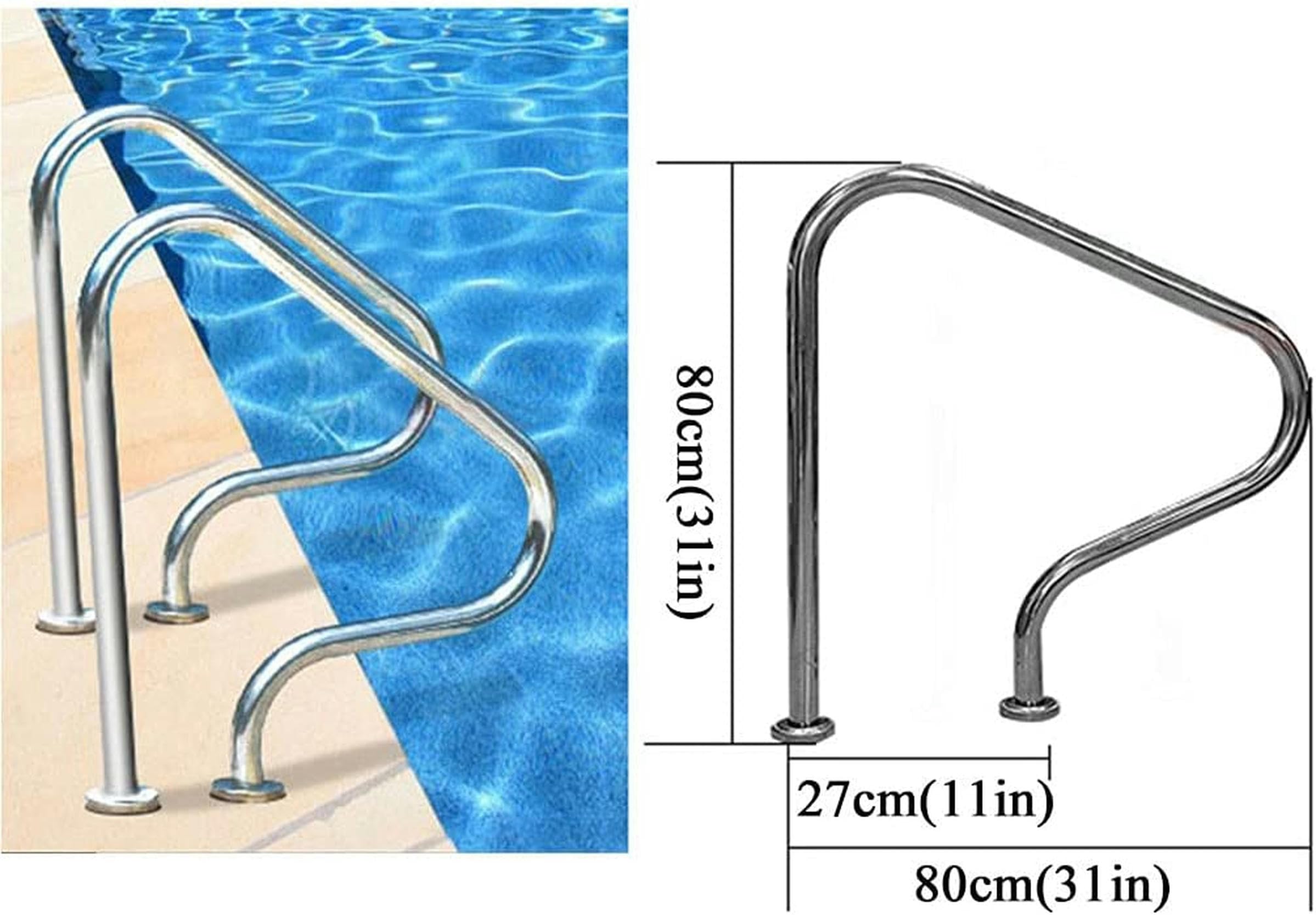 1 Barandilla para Piscina, pasamanos para Piscinas enterradas, pasamanos para Piscina, Fabricado en Acero Inoxidable 304, fácil de Instalar.