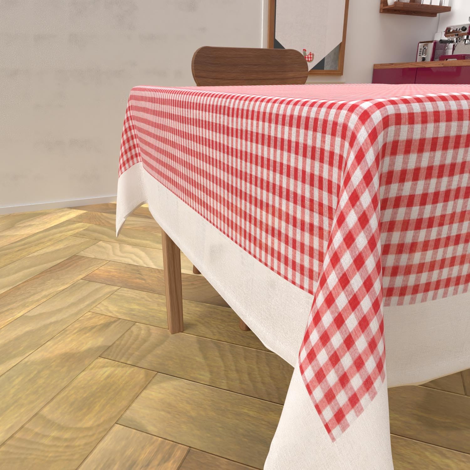Soleil d'ocre, Stain-Resistant Rectangular Cotton Tablecloth 140 x 200 cm Gingham, Red, 78.7 x 55.1 inch (Rectangular) - Image 2