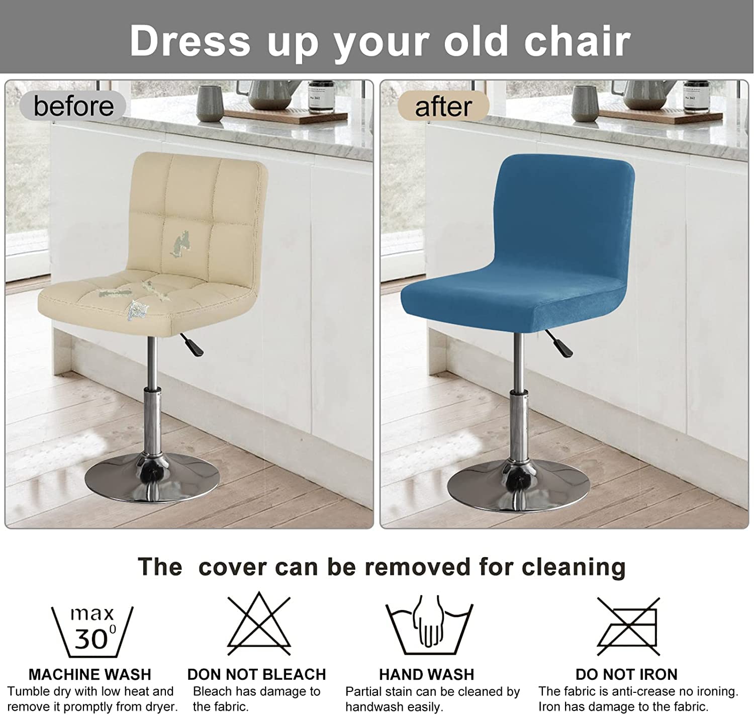 Coprisgabelli Da Bar In Velluto Elasticizzati - Con Schienale, 4 Pezzi, Colore Khaki - Foto 8