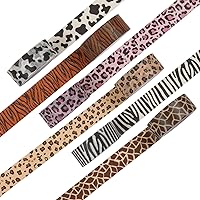 Vista 7 de DREMISI 6 rollos de calcomanías de cinta washi con estampado de animales, guepardo, vacas, cebra, jirafa, leopardo, cinta adhesiva decorativa