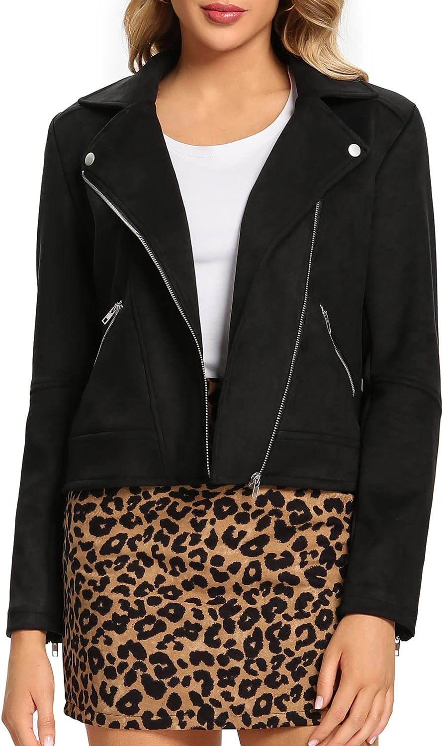 S P Y M Womens Faux Leather Jacket, Moto Biker Suede Coat