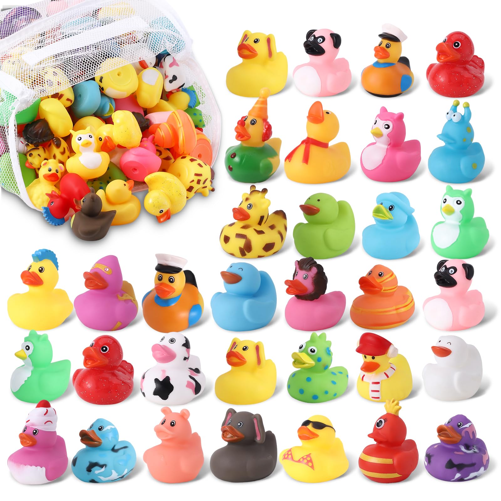 60 Pcs Cruise Rubber Ducks Assorted Rubber Duckies with Storage Bag for Ducks Ducking, Cruise Ducks Hiding , Bath Toys, Beach Pool Activity, Party Favors, Baby Shower