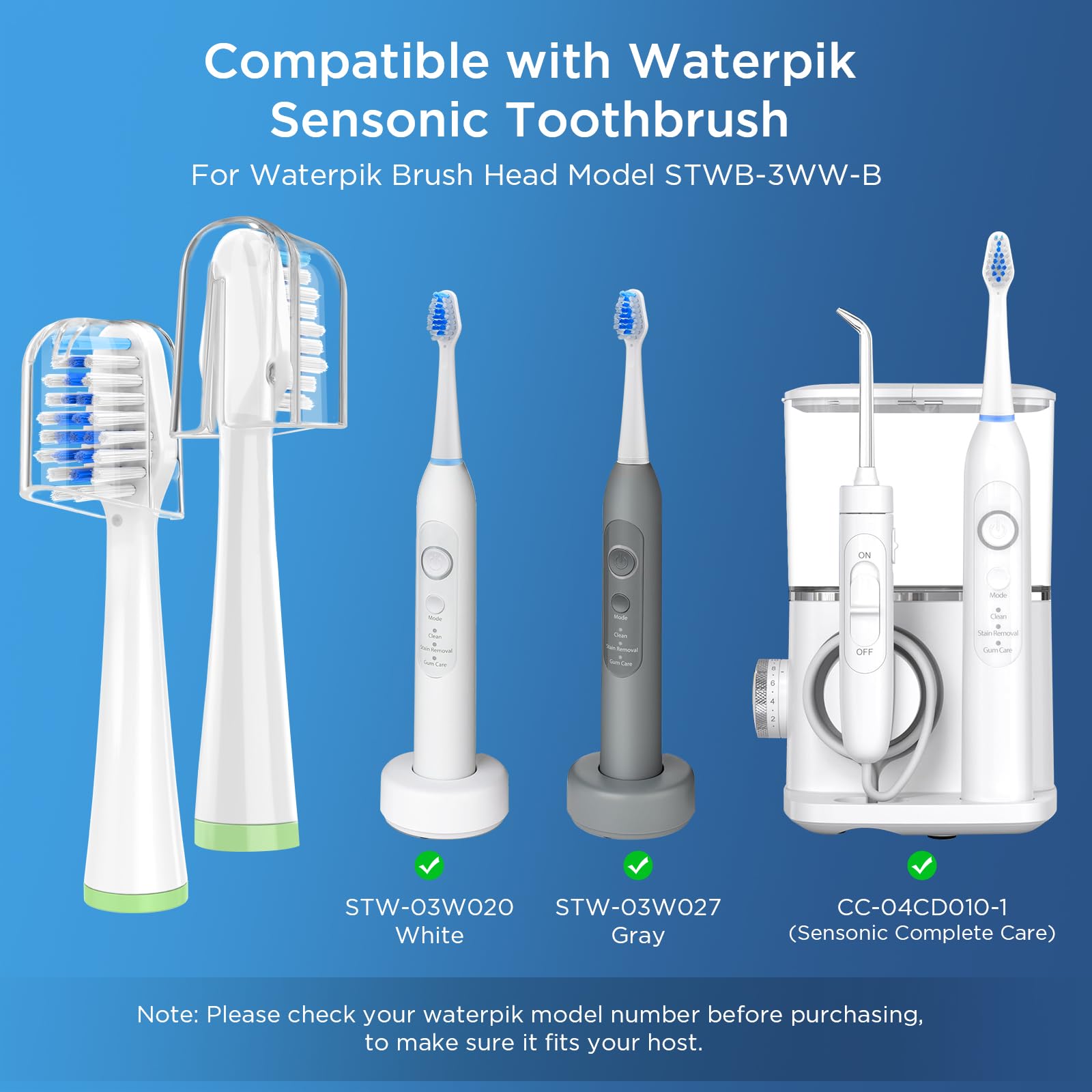 Paquete de 8 cabezales de repuesto para cepillo de dientes Waterpik Sensonic Complete Care CC-04CD010-1, y para cepillo de dientes eléctrico Waterpik Sensonic STW-03W020/STW-03W027, con