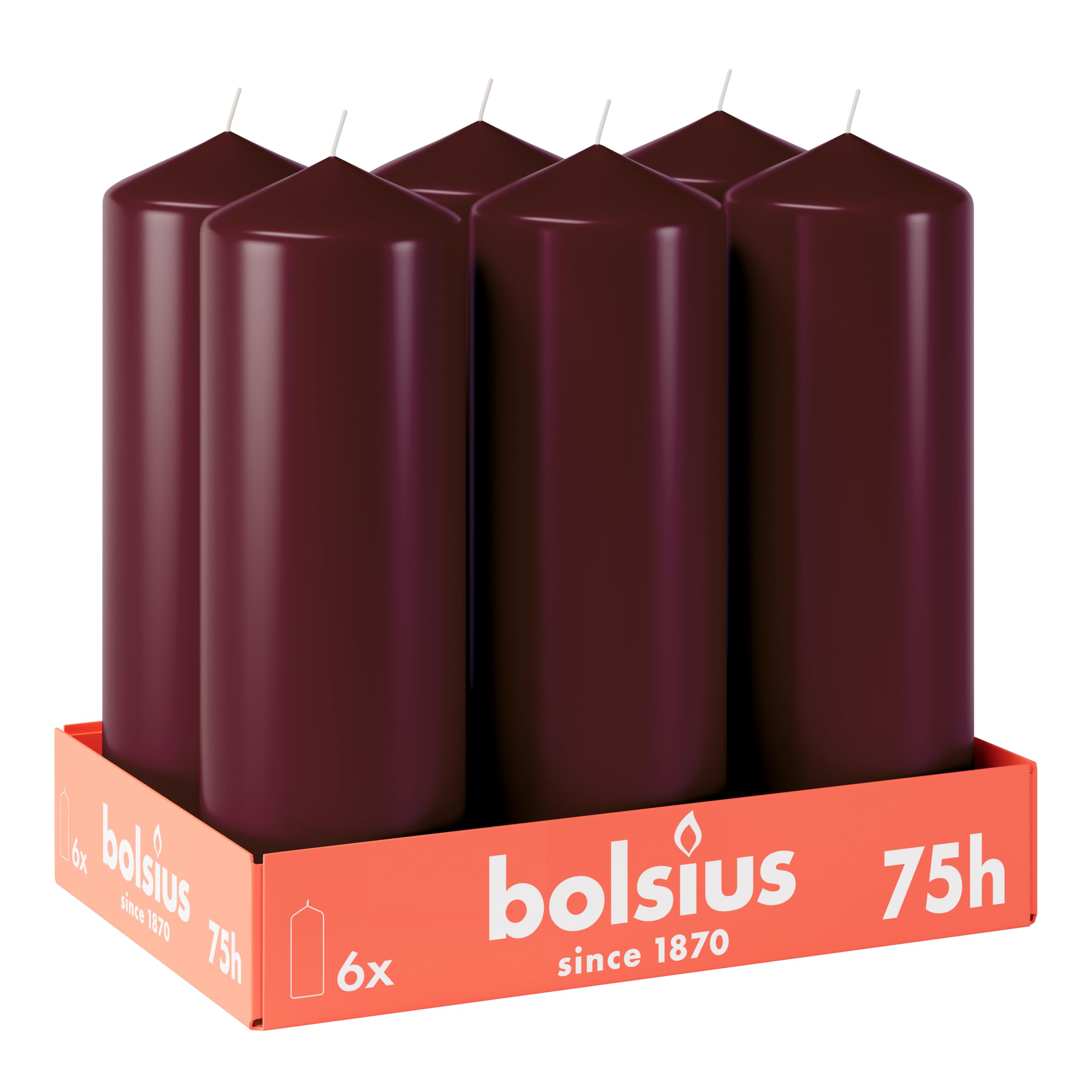 Bolsius Smooth Pillar Candles - Bordeaux Red - Pack Of 6 - 20 X 7 - View #11
