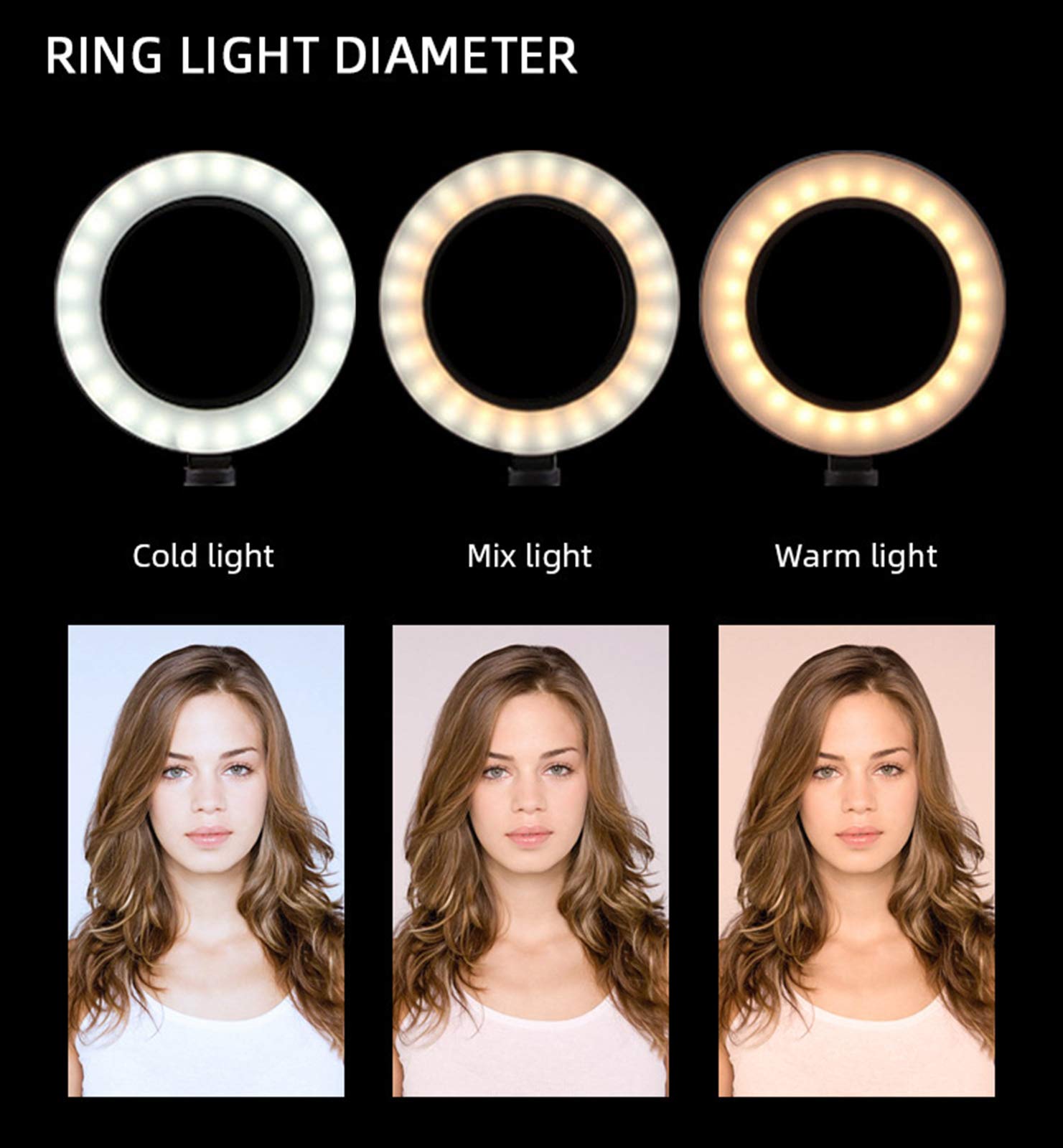 10" Luce LED Anello Treppiedi Lampada Anulare Regolabile 3 Modalità Colore 10 Luminosità con Treppiede da 160cm per Youtube, tik tok, Trucco, Fotografia