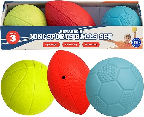 GERARDO'S TOYS Mini Sports Balls - Assorted Toy Ball Set Volleyball, Basketball, Rugby Ball, Football for Beach, Pool or Indoor Use Small Balls for