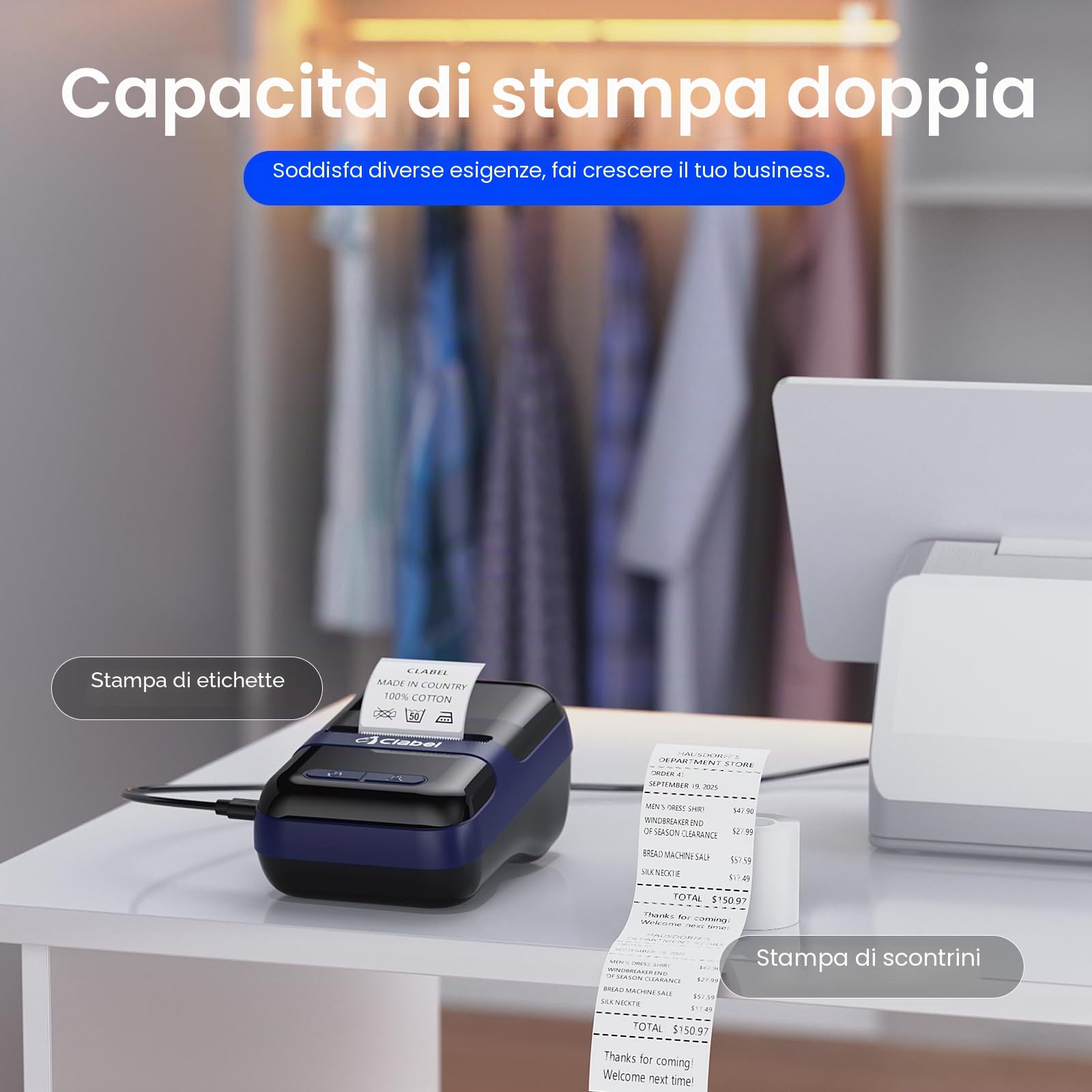 CLABEL Mini Stampante Etichette Portatile: 230B Bluetooth Termica Etichettatrice Adesive Codice a Barre Compatibile con iOS e Android Label Printer con 3 Rotolo di Etichette per Ufficio(230B-Nero)