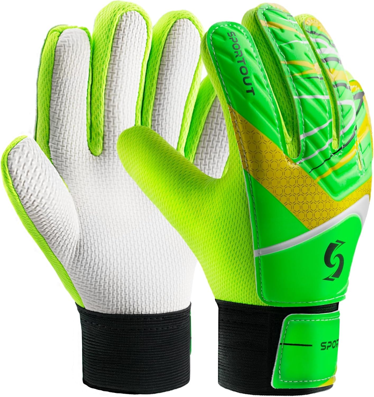 Sportout Kids Goalkeeper Gloves, Soccer Gloves with Double Wrist Protection and Non-Slip Wear Resistant Latex Material to Give Protection to Prevent Injuries