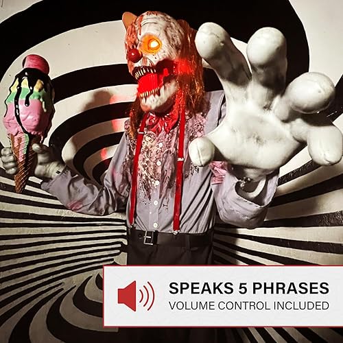 Miniatura 82 de Haunted Hill Farm Hartley The Sitting Scare Clown de Tekky, animatrónico de Halloween activado por movimiento para decoración de bromas de fiesta