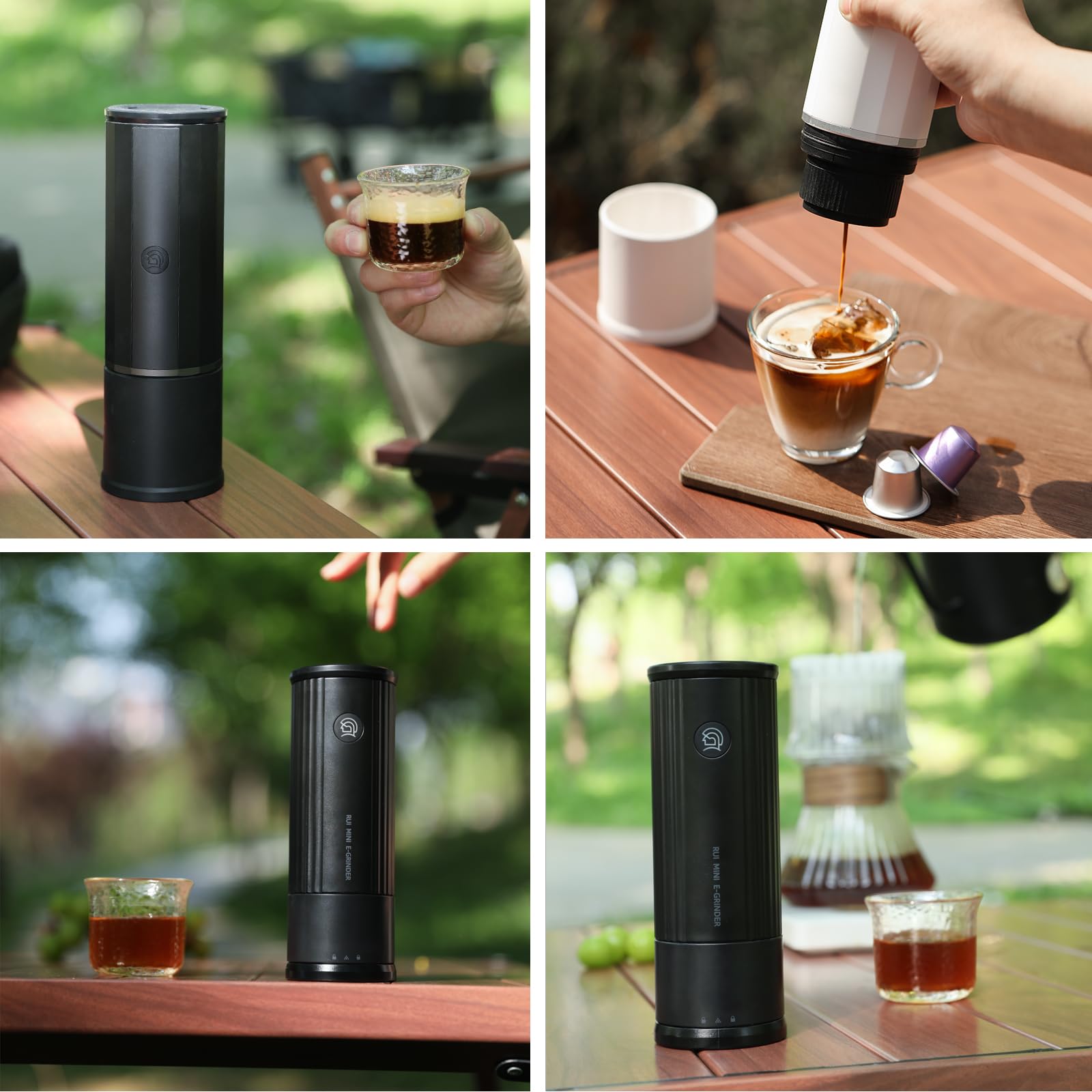 Cafetera portátil de 15 bares, mini cafetera USB-C y cargador de coche, cafetera espresso ligera, color negro