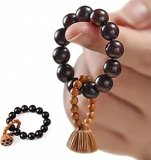 HannaFires Ebony Finger Fidget Spinner – Lotus Design, Fengshui Taichi, Asia Style Hand Spinner, Health and Well-Being, Good Luck Charm, Cypress Wood, 8mm Beads, Unisex Gift