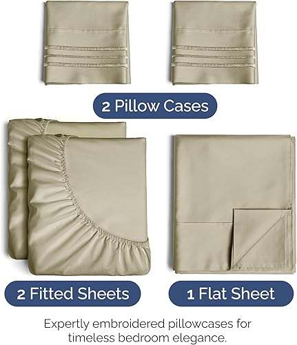 Vista 1082 de Juego de sábanas de 4 piezas tamaño king, extrasuaves, transpirables y refrescantes con esquinas profundas, sábanas de fácil ajuste y sin arrugas