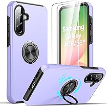 Samsung Galaxy A56/A36 5G Case with 2 Tempered Glass, Shockproof Military Case for Samsung A56/A36 5G, 360° Rotating Magnetic Stand Cover - Purple