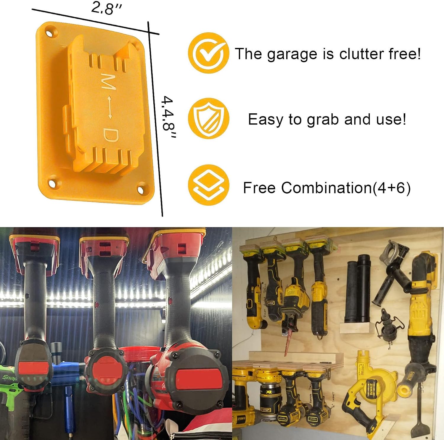 20 Packs Tool Holders and Battery Holders Compatible with Dewalt 20V Battery Tools, 10 Packs Wall Mount Tool Holder,10 Packs Battery Dock Holder Hangers
