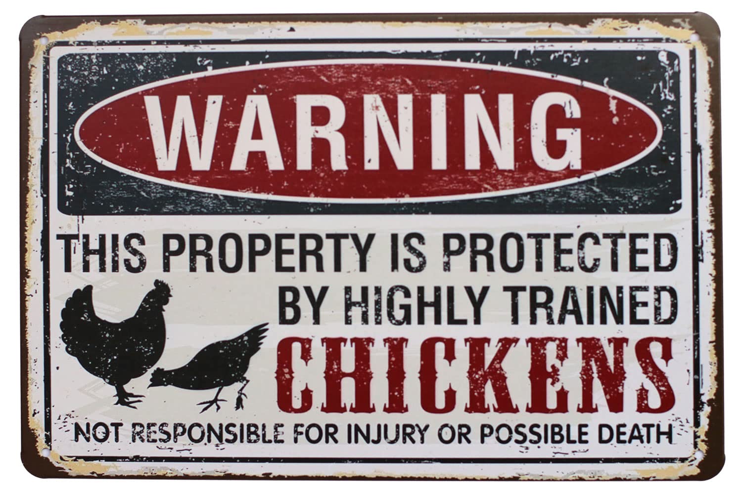 Smartaian Warning This Property Is Protected By Highly Trained Chickens Vintage Tin Metal Sign Home Wall Plaque Decor (Warning)