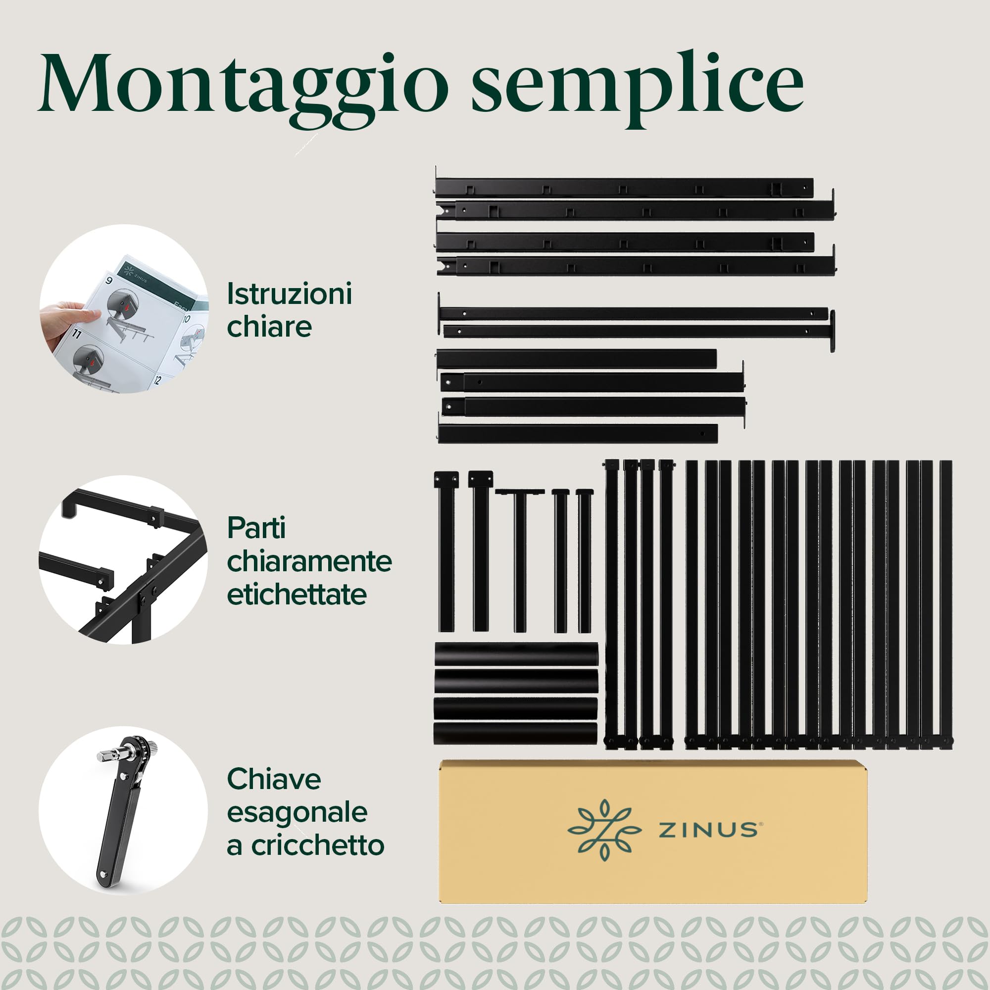 Zinus Van Rete Matrimoniale 160x190 cm - Struttura Letto con Doghe in Metallo Incluse - Altezza 41 cm con Spazio Sottostante - Facile da Montare - Nero
