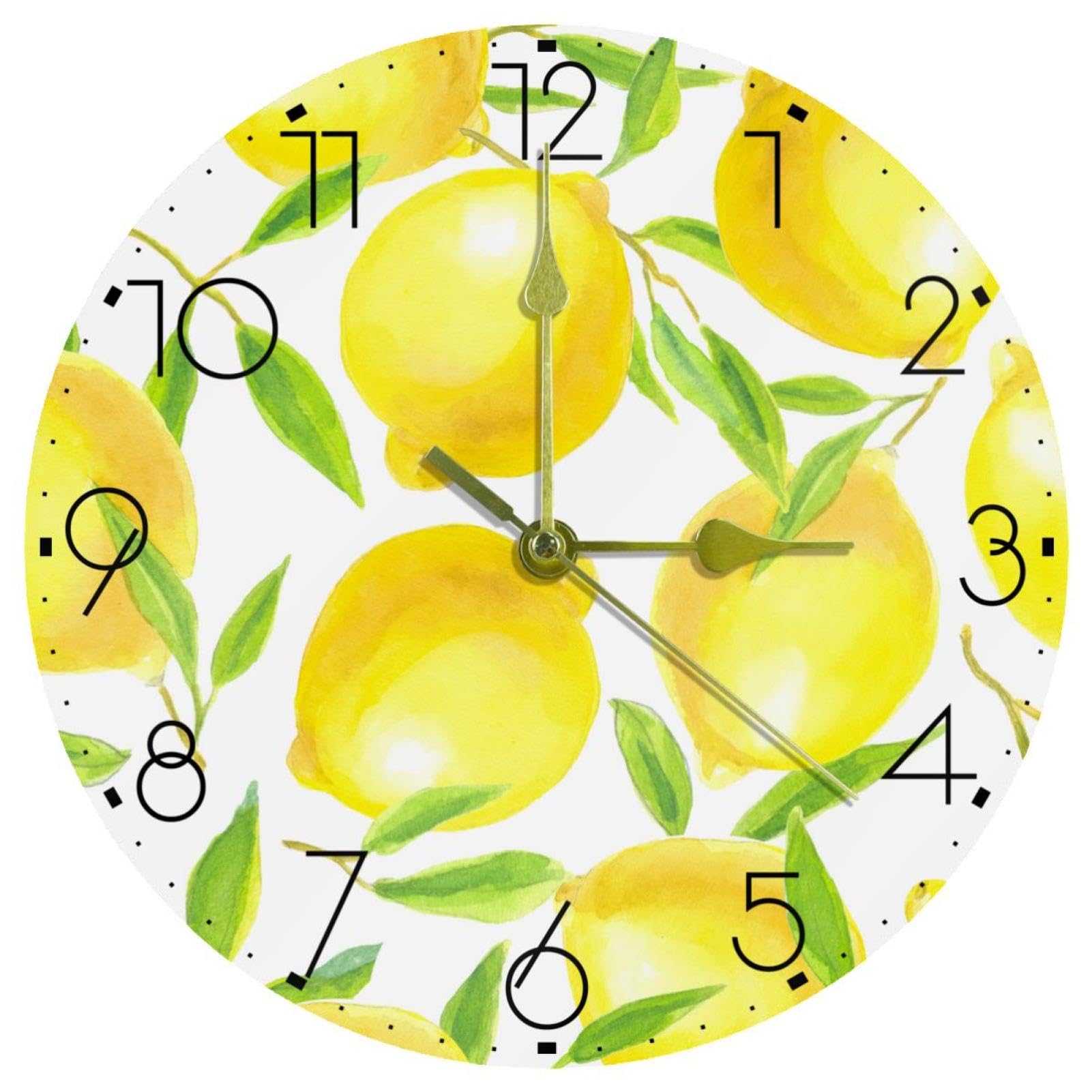 Horloge murale silencieuse en acrylique jaune citron pour cuisine et salon lumineux