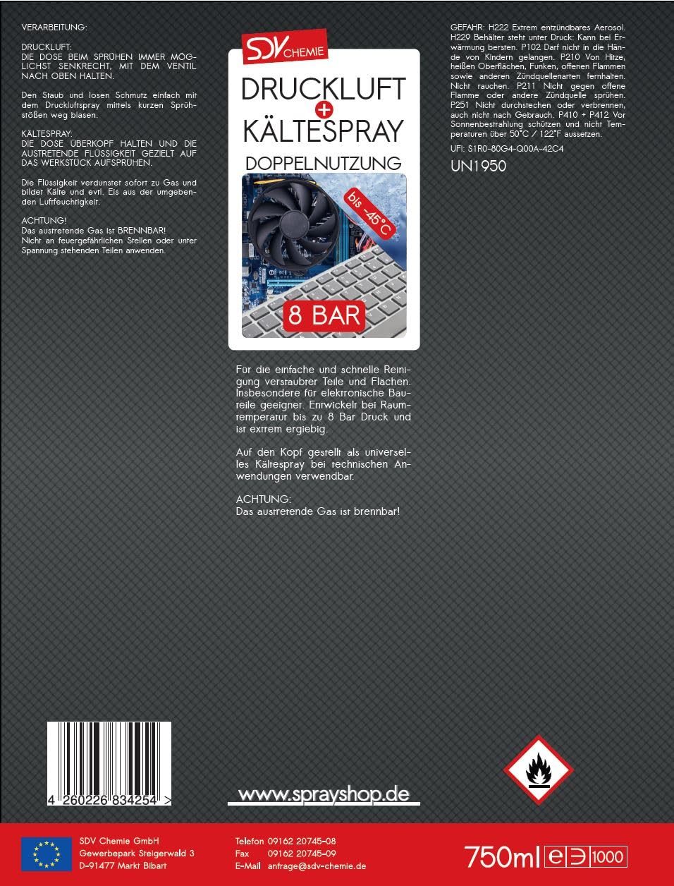 SDV Chemie Druckluft u. Kältespray 12x 750ml