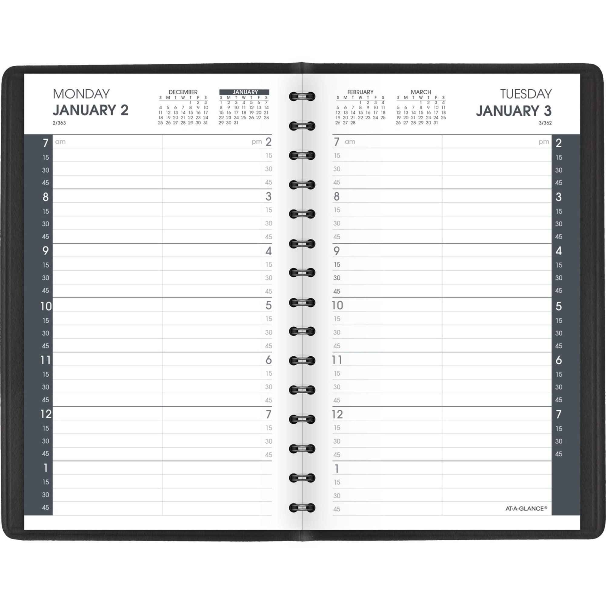 AT-A-GLANCE Planer dzienny 2023, czterogodzinny termin, 12,7 x 20 cm, mały, czarny (7080005)
