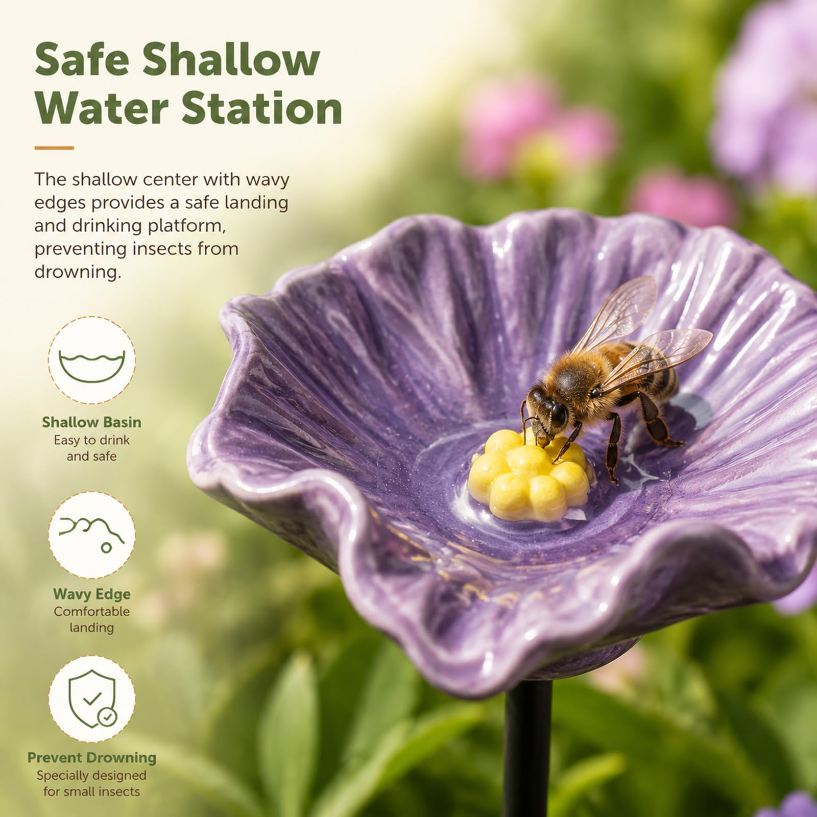 Gartenort Bienentränke – Blüten-Design Für Nützlinge, Handgefertigte Insektentränke Wetterfest, Dekorative Kunstharz Wasserschale & Bienenretter Für Garten, Balkon & Terrasse (4 Blüten)