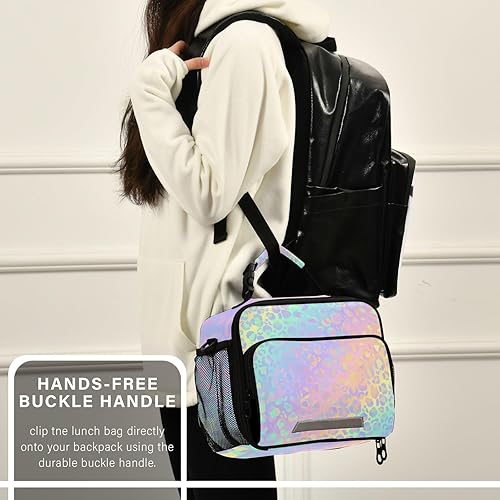 Miniatura 6 de Lonchera con aislamiento térmico para niñas y niños pequeños, estampado de leopardo, color dorado rosa, guepardo para estudiantes de escuela, con