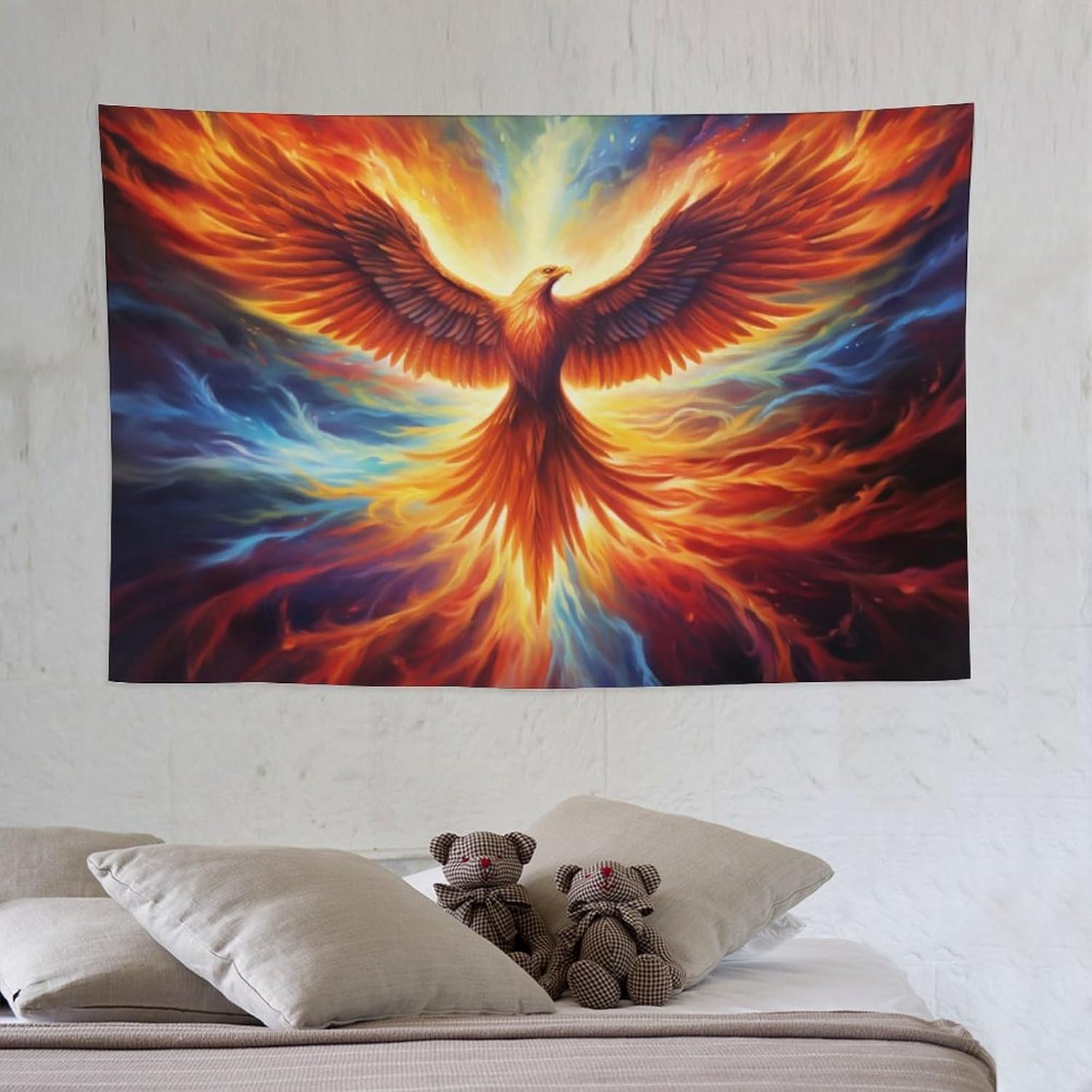 QEOPGNE Wall Tapestry for Bedroom Majestic Fantasy Vibrant Rising Fire Bird Phoenix Flags Tapestry for Room Living Room Wall Decor Large Wall Art Tapestries 40"" x60, style