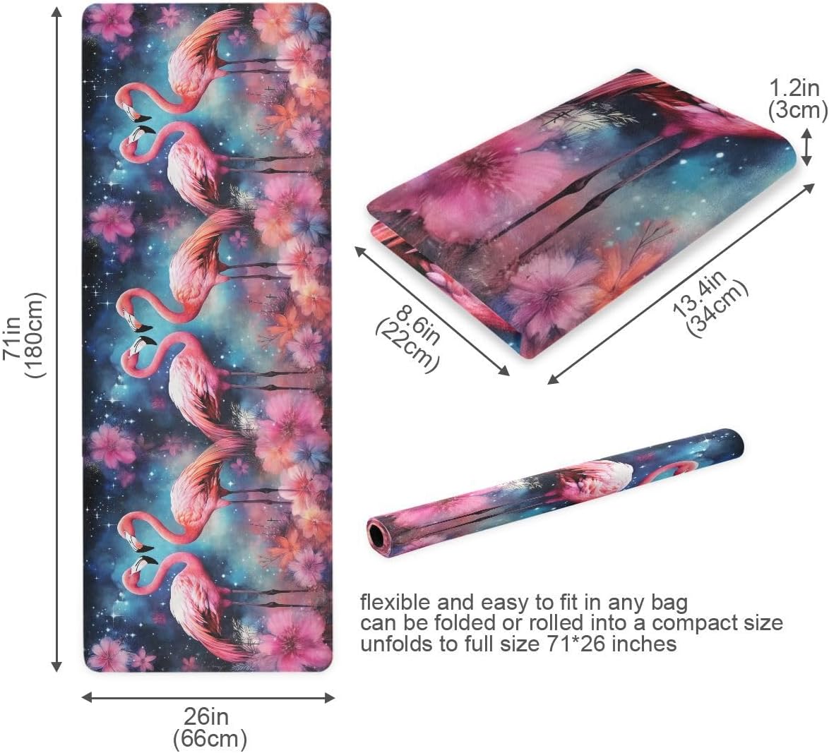 ALAZA Flamingos Nebula Flowers Yoga Mat Non Slip Fitness Exercise Mat, Workout Mat for Yoga, Pilates and Floor Exercises