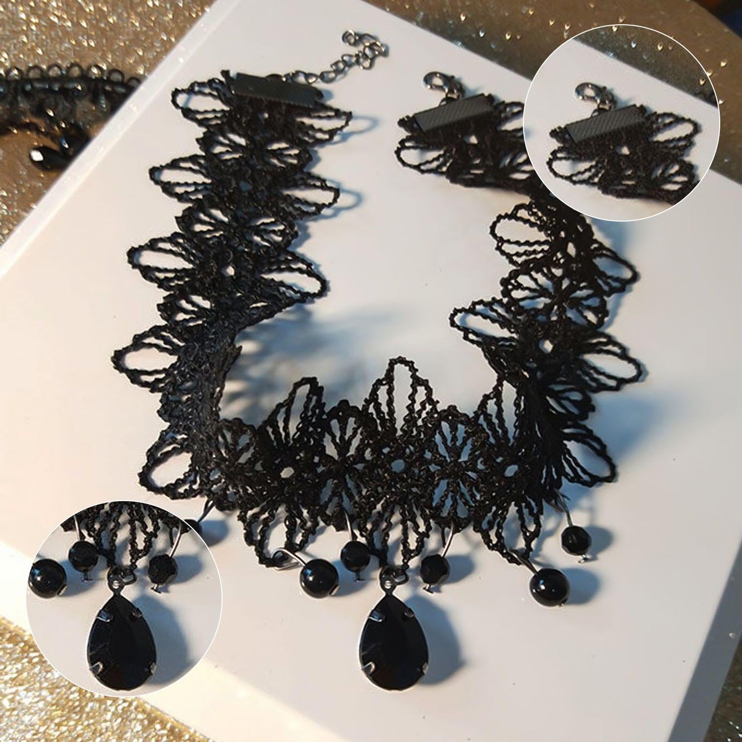 Chaînes De Clavicule en Dentelle, 2 Pièces, Collier Gothique Vintage en Dentelle, Bijoux Punk, Accessoires pour Vêtements