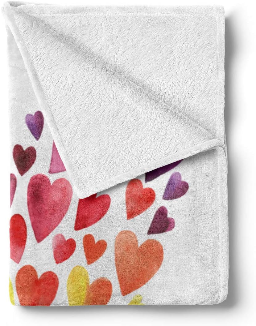 Lunarable Heart Throw Blanket, Valentines Day Concept Rainbow Watercolored Tiny Forming a Giant Heart, Flannel Fleece Accent Piece Soft Couch Cover for Adults, 60" x 80", Multicolor