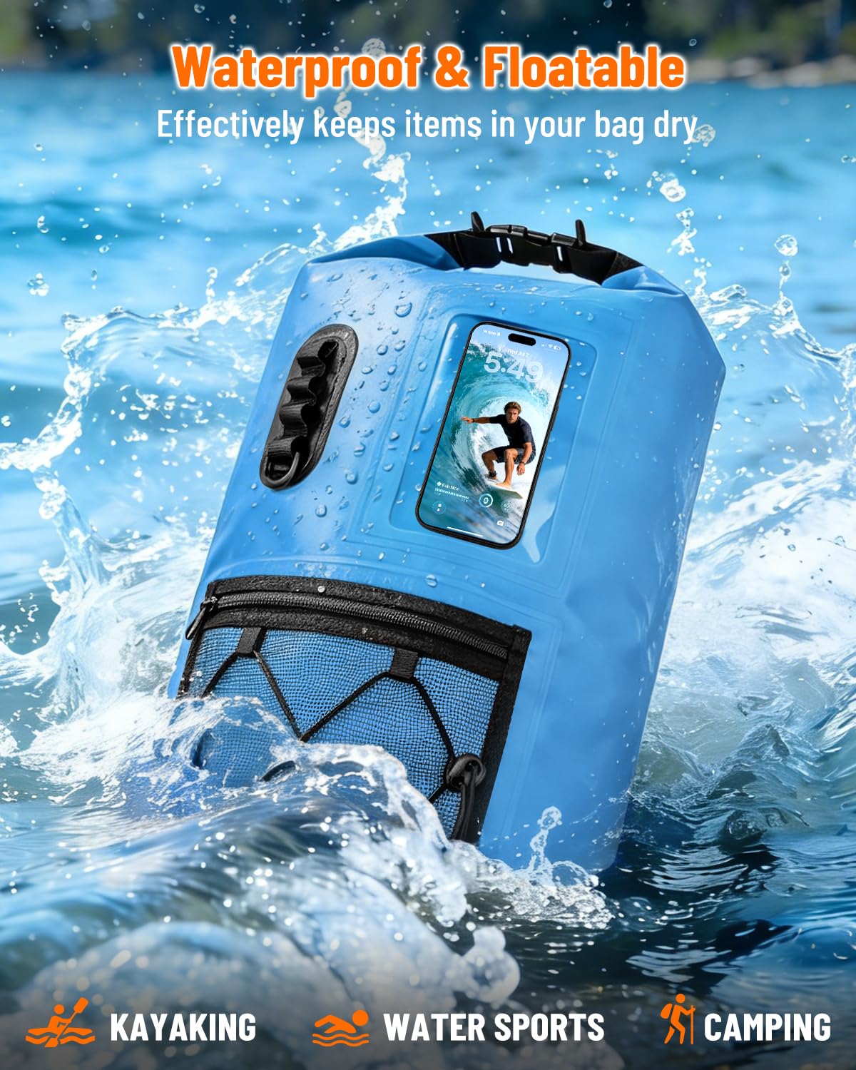 Dry Bag Sacca Impermeabile 20L/30L, Sacca Stagna con Custodia Impermeabile Smartphone, Borsa da Spiaggia Galleggiante e Borse Impermeabili per Nuoto Campeggio Kayak Pesca per Uomini e Donne