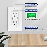 10 x 4.8A/24W USB Sortie, sortie murale avec ports de type C et de type A, 15 Amp Réceptacle Plug, Réceptacle résistant aux tambours, Plaque murale sans vis