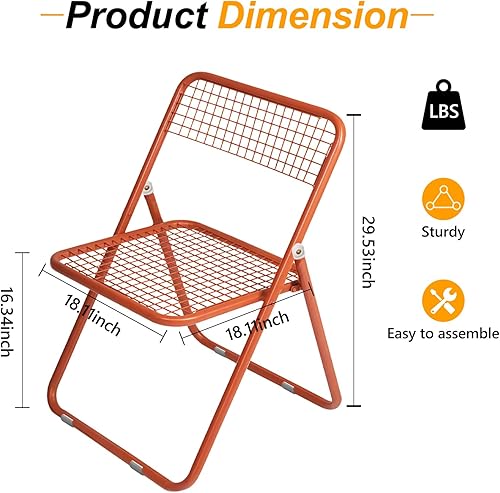 Miniatura 2 de Paquete de 12 sillas plegables, color naranja, de una sola pieza, diseño plegable que ahorra espacio para uso en interiores y exteriores
