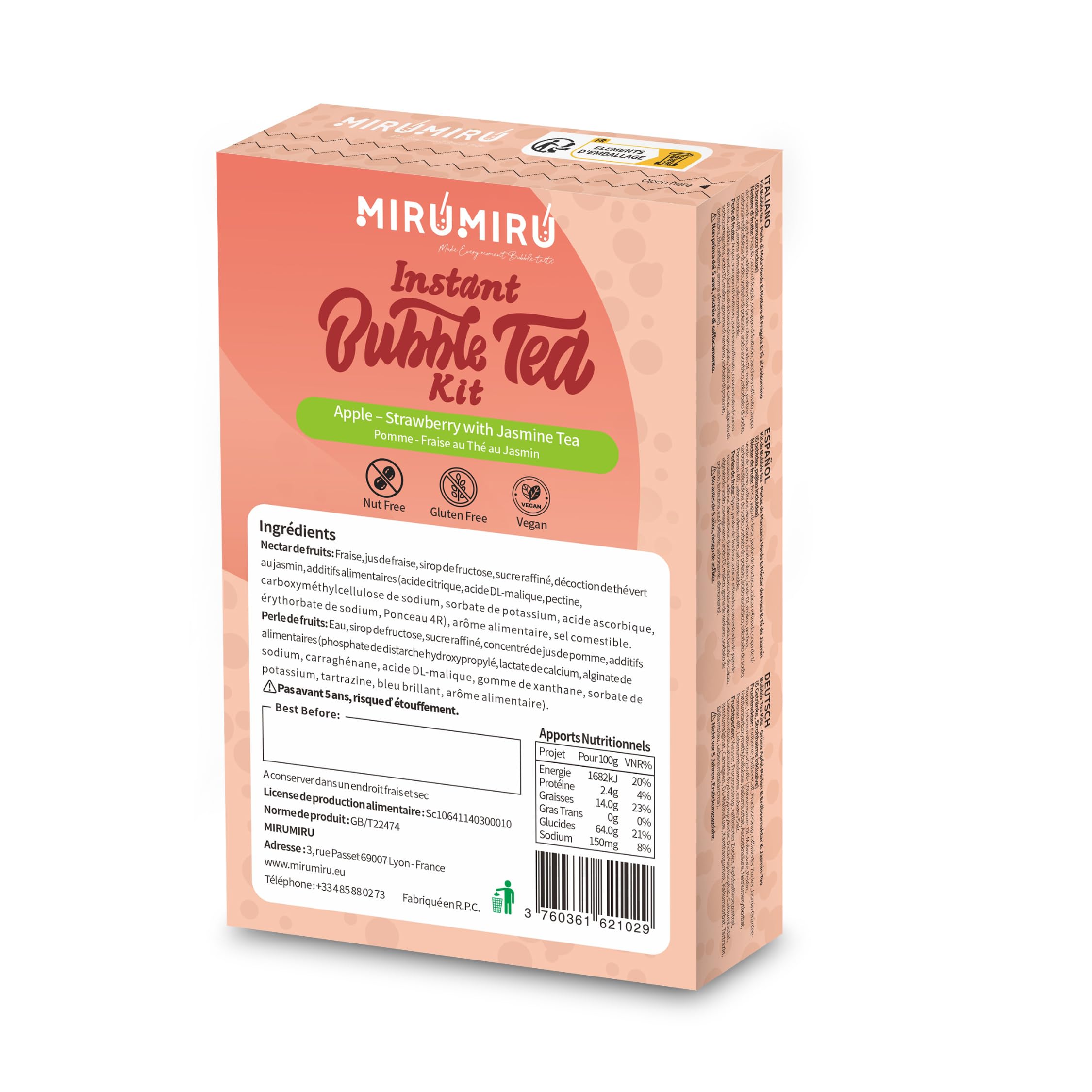 MiruMiru- Bubble Tea Kits - Perle de Pomme Verte & Nectar de Fraise & Thé au Jasmin, boissons et pailles incluses (2 boissons)