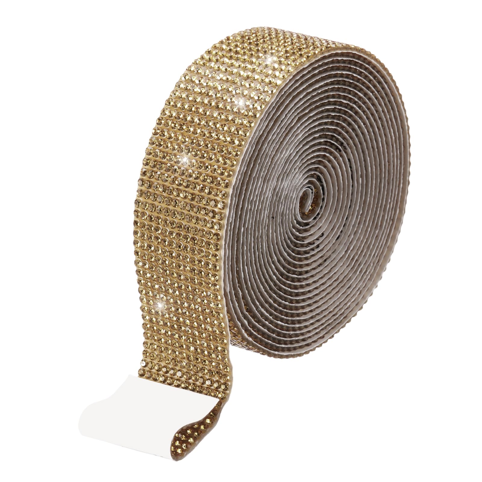 sourcing map Rhinestone Ribbon 27mm x 2.74 M Self-Adhesive Crystal Rhinestone Strips Glitters Bedazzling Strips for DIY Crafts Party Car Phone Decoration (Light Gold)